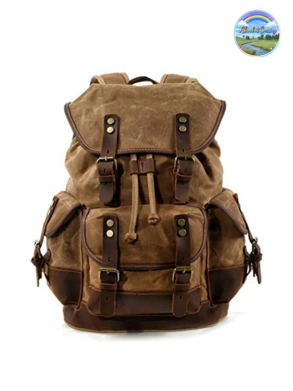 Vintage Men's Genuine Leather Waxed Canvas Travel Backpack, 22L Daypack